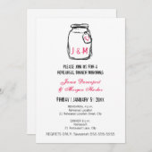 Invitation Dîner de répétition Mason Jar et Pink Heart (Devant / Derrière)