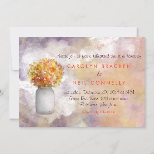 Invitation Dîner de répétition Masonjar/Fleurs Jaunes (Devant)