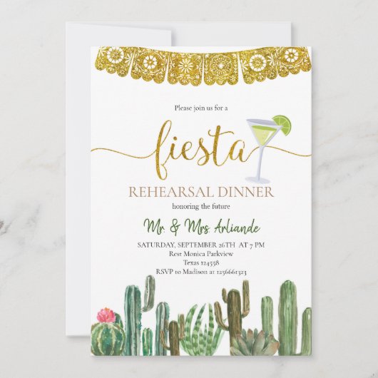 Invitation Dîner de répétition mexicaine Cactus Fiesta (Devant)
