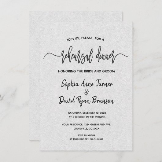 Invitation Dîner de répétition minimal d'écriture manuscrite  (Devant / Derrière)