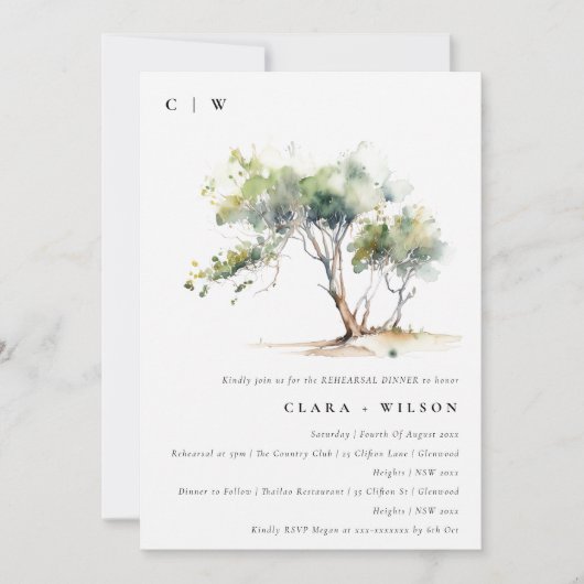 Invitation Dîner de répétition minimal simple d'aquarelle (Devant)
