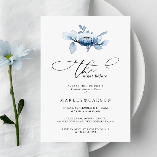 Invitation Dîner de répétition minimaliste à motif floral pou