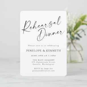 Invitation Dîner de répétition minimaliste à script blanc