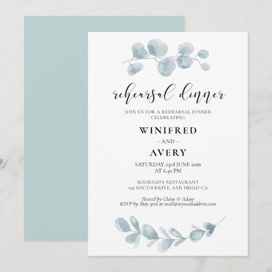 Invitation Dîner de répétition minimaliste aquarelle (Devant / Derrière)