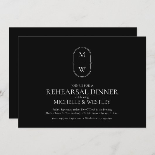 Invitation Dîner de répétition minimaliste du Mariage Monogra (Devant / Derrière)