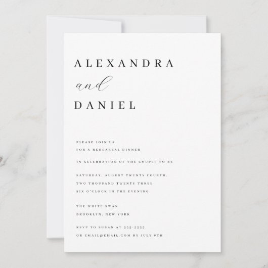 Invitation Dîner de répétition minimaliste simple (Devant)