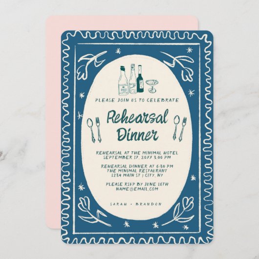 Invitation Dîner de répétition moderne avec écriture manuscri (Devant / Derrière)