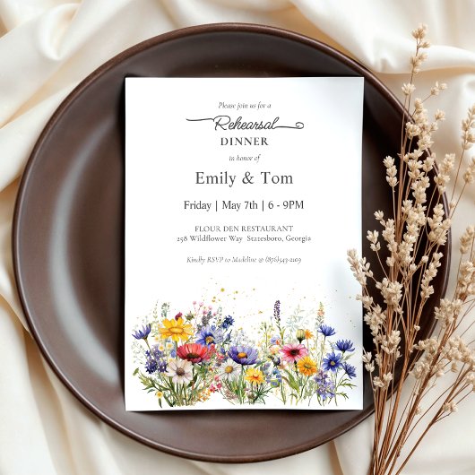 Invitation Dîner de répétition moderne boho chic aux fleurs s