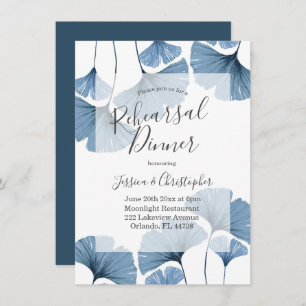 Invitation Dîner de répétition moderne Botanique Bleu & Blanc
