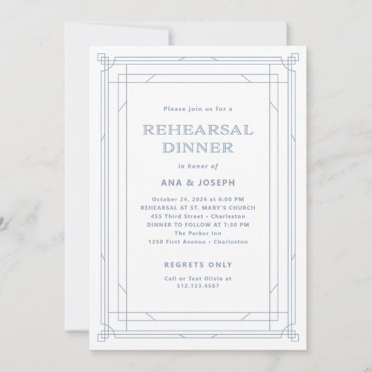 Invitation Dîner de répétition moderne déco blanc et bleu pou (Devant)