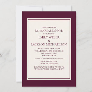 Invitation Dîner de répétition moderne élégant bordeaux crème