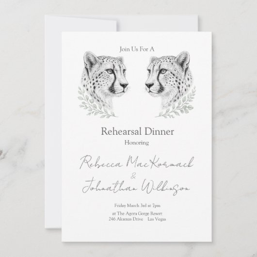 Invitation Dîner de répétition moderne guépard Design élégant (Devant)