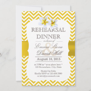 Invitation Dîner de répétition moderne Jaune Chevron Plumeria