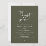 Invitation Dîner de répétition moderne, La veille<br><div class="desc">Magnifique écriture minimaliste moderne,  thème vert olive,  carte de Mariage Rehearsal Dinner Invitation (La veille). C'est parfait pour vos répétitions mariages,  dîners et fêtes. Ajoutez vos détails dans la police correspondante / lettrage. #TeeshaDerrick</div>