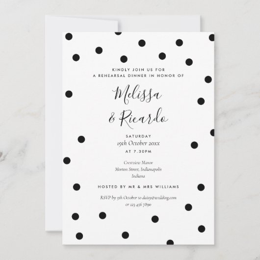 Invitation Dîner de répétition moderne noir et blanc (Devant)