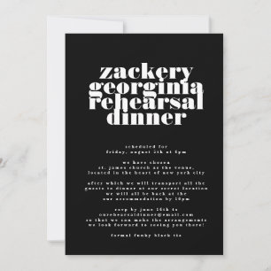 Invitation Dîner de répétition moderne noir et blanc gras