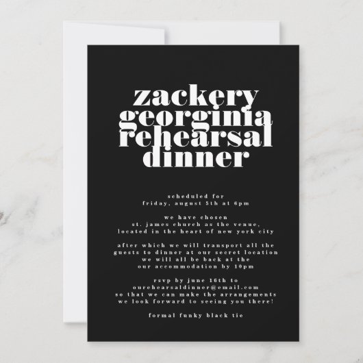 Invitation Dîner de répétition moderne noir et blanc gras (Devant)