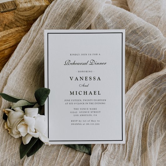 Invitation dîner de répétition moderne noir et blanc invitati