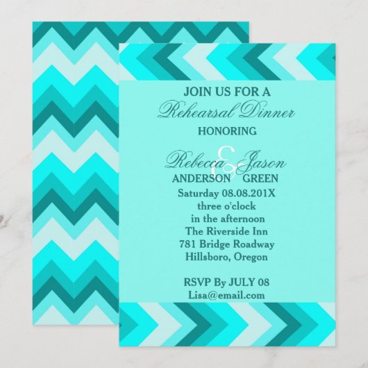 Invitation dîner de répétition moderne ombre turquoise (Devant / Derrière)