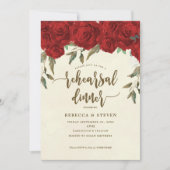 Invitation dîner de répétition moderne roses rouges invitatio (Devant)