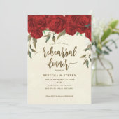 Invitation dîner de répétition moderne roses rouges invitatio (Debout devant)