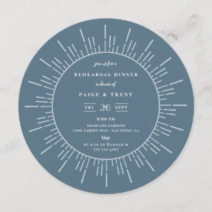 Invitation Dîner de répétition moderne Sunburst Slate Blue