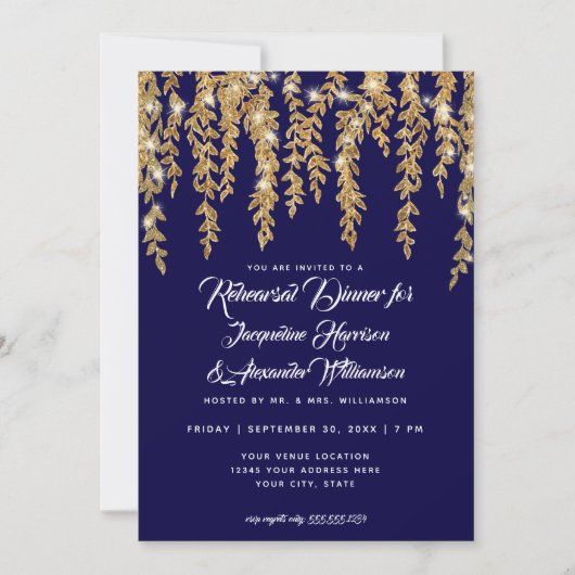 Invitation Dîner de répétition Moderne Twinkle Lights Leaf Go (Devant)