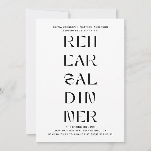 Invitation Dîner de répétition moderne | Typographie éditoria (Devant)