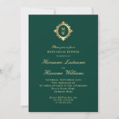 Invitation Dîner de répétition Monogram Emerald Green Gold (Devant)