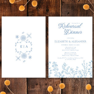Invitation Dîner de répétition Monogram Wildflower Periwinkle
