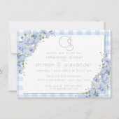Invitation Dîner de répétition | Monogramme bleu En vichy flo (Devant)