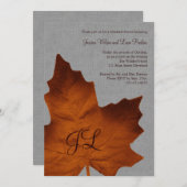 Invitation Dîner de répétition monogramme de lin orange (Devant / Derrière)