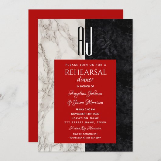 Invitation Dîner de répétition Monogramme moderne (Devant / Derrière)
