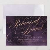 Invitation Dîner de répétition Moody violet or calligraphie (Devant / Derrière)