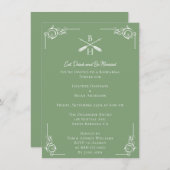 Invitation Dîner de répétition Moss Green Monogrammes et Flèc (Devant / Derrière)