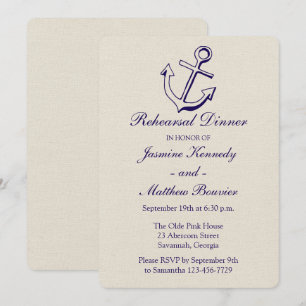 Invitation Dîner de répétition nautique Ancre Bleu marine et