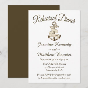 Invitation Dîner de répétition nautique Ancre Marron Mariage