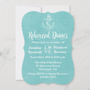 Invitation Dîner de répétition nautique Ancre Turquoise bleu