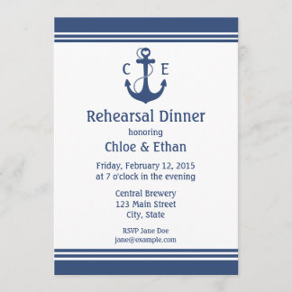 Invitation Dîner de répétition Nautique bleu de la Marine Inv