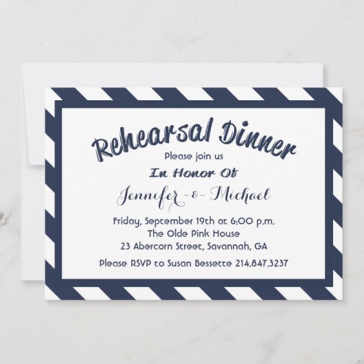 Invitation Dîner de répétition nautique Bleu et blanc de la m (Devant)