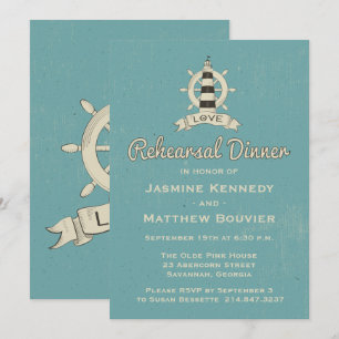 Invitation Dîner de répétition nautique Phare Turquoise bleu