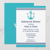 Invitation Dîner de répétition nautique turquoise (Devant / Derrière)
