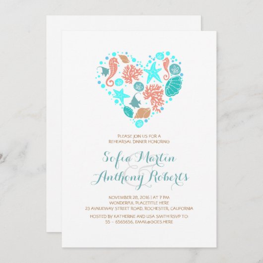 Invitation Dîner de répétition nautique White Beach Heart (Devant / Derrière)