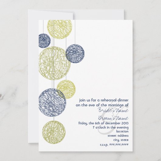Invitation Dîner de répétition Navy & Yellow Twine Globes (Devant)