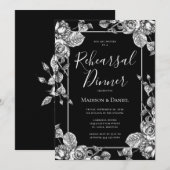 Invitation Dîner de répétition noir blanc floral (Devant / Derrière)