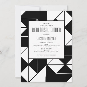 Invitation Dîner de répétition noir blanc Vintage des années 