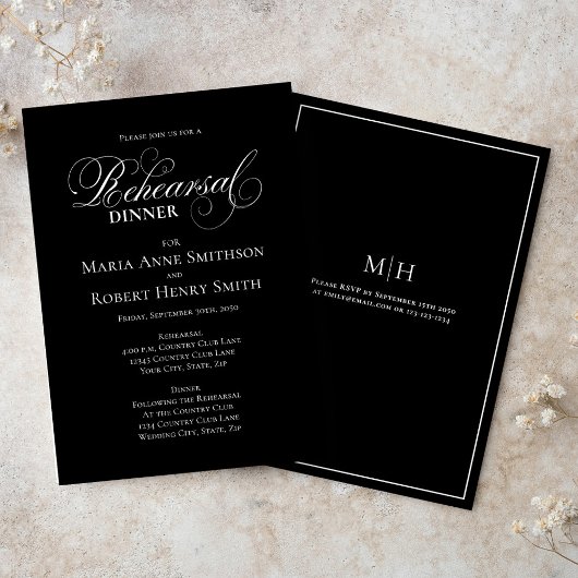 Invitation Dîner de répétition noir et blanc