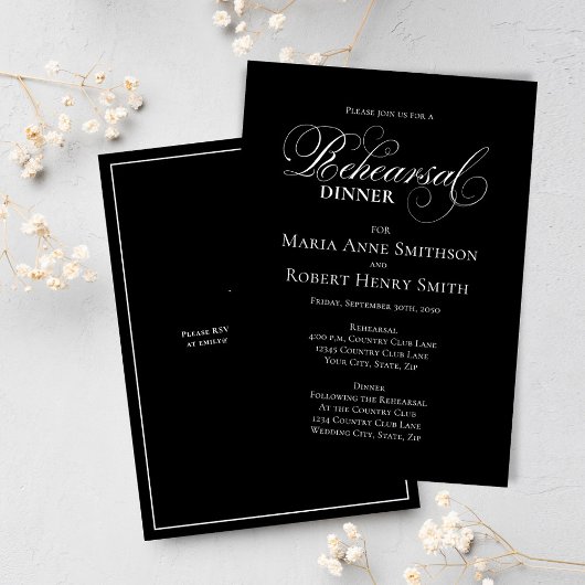 Invitation Dîner de répétition noir et blanc