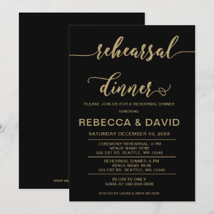Invitation Dîner de répétition noir et or élégant