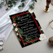 Invitation Dîner de répétition noir et rouge élégant floral